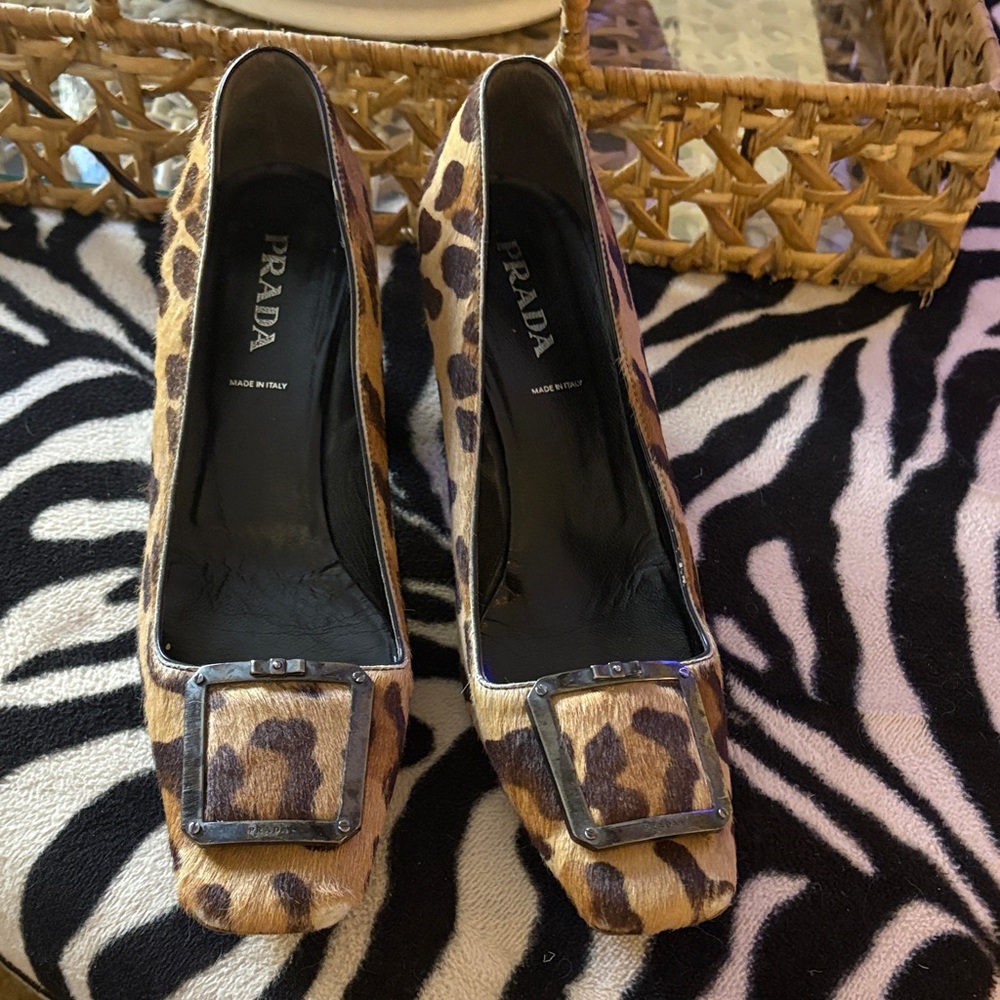 Prada Leopard Print Heels with Buckle